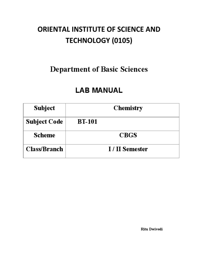Lab Manual Bt101 (Chemistry) PDF Titration Chemistry
