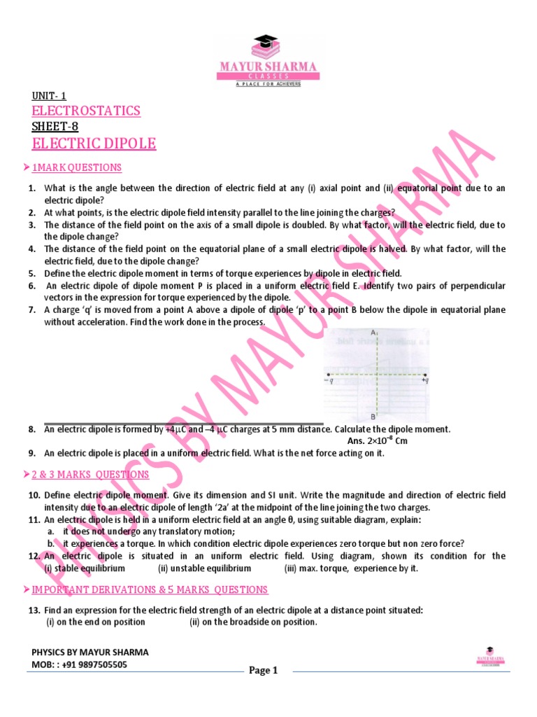 Electric Dipole: Concepts and Problems | PDF | Electric Field | Dipole