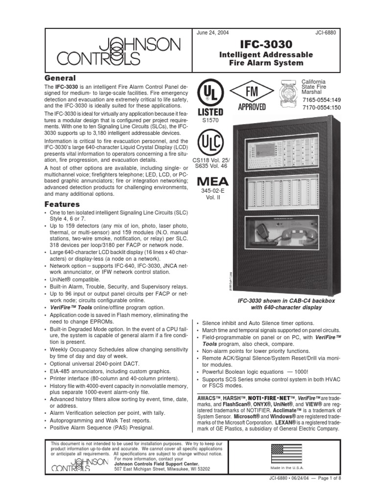 Intelligent Addressable Fire Alarm System: IFC-3030 Shown in CAB-C4 ...