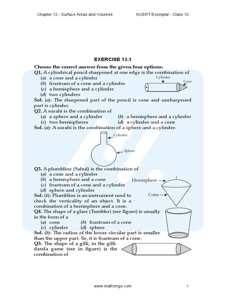 Class 10 Surface Area & Volume Exemplar | PDF | Sphere | Volume