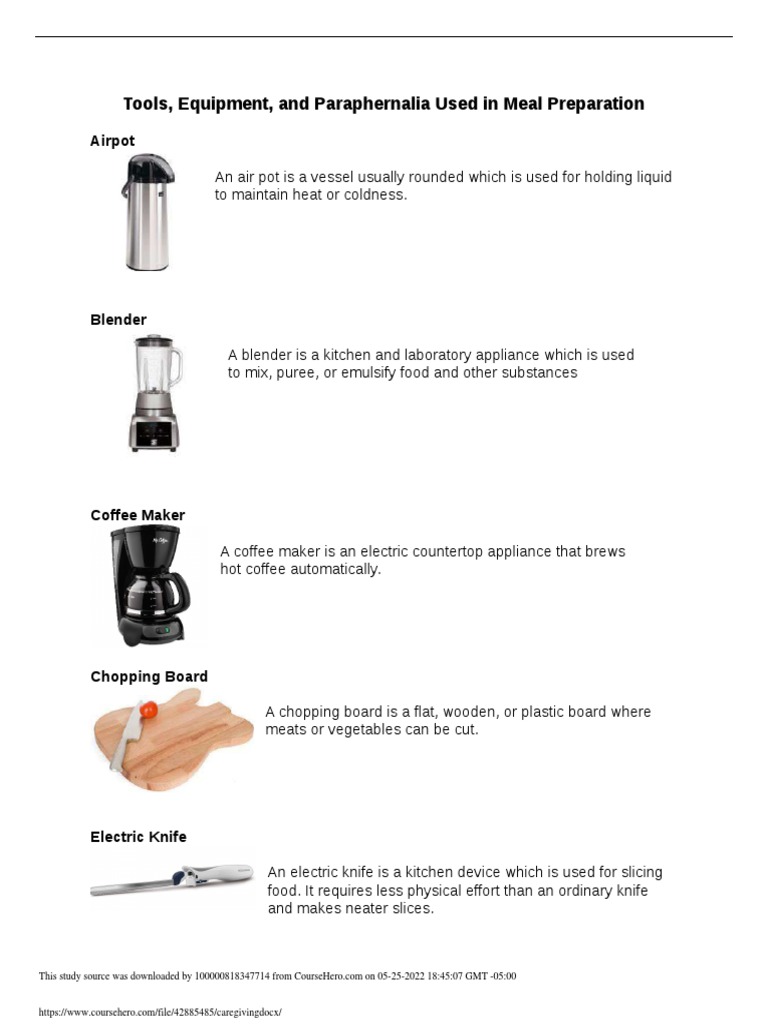 Tools, Equipment, and Paraphernalia Used in Meal Preparation PDF