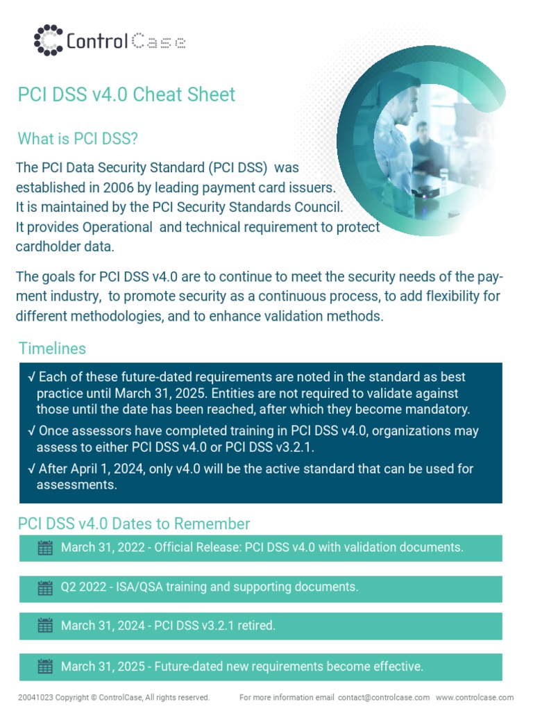 PCI DSS v4.0 Cheat Sheet | PDF | Payment Card Industry Data Security ...