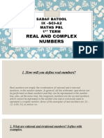 Real and Complex Numbers: Sadaf Batool Ix - Sci-A2 Maths PBL 1 Term