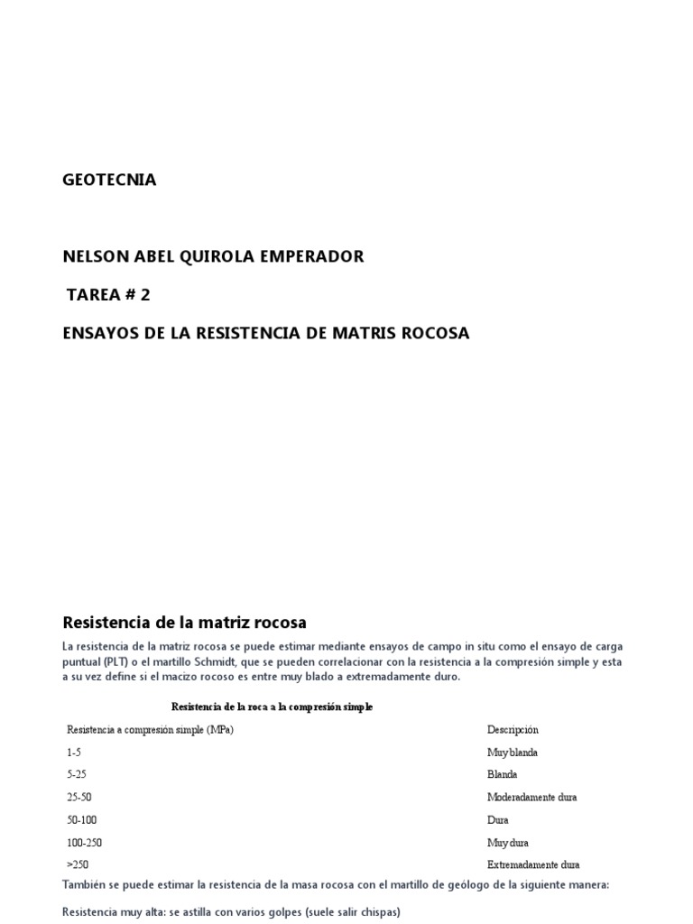 Resistencia y características de macizos rocosos | PDF | Meteorización ...