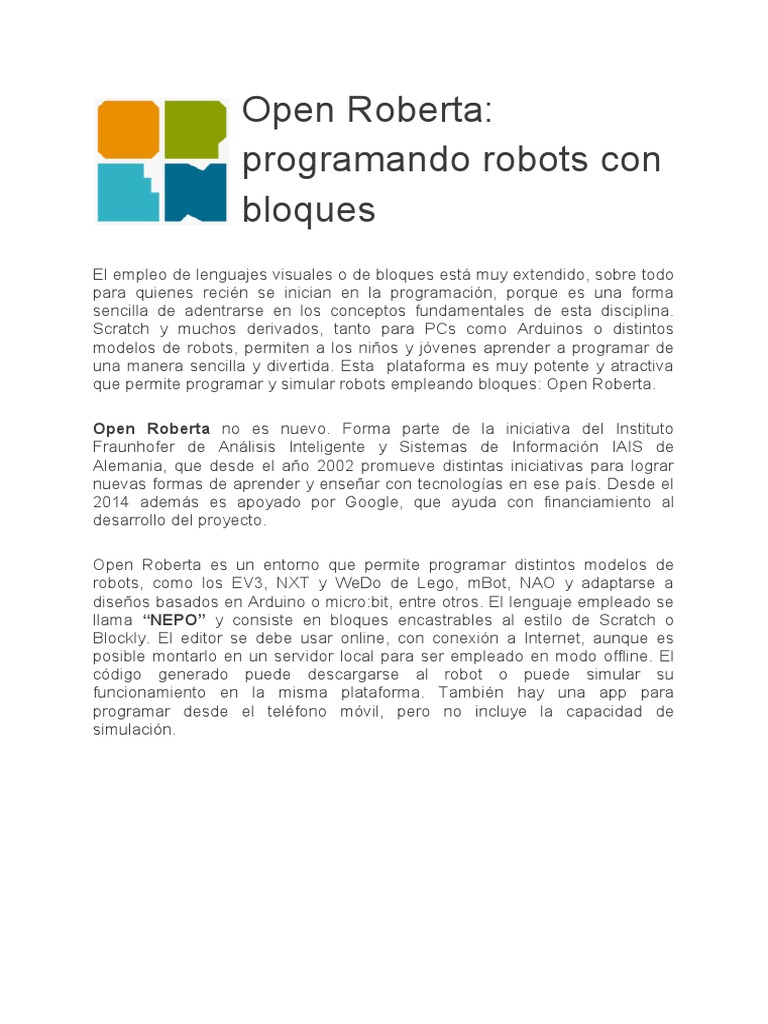 Desventajas de Open Roberta Lab | PDF | Scratch (lenguaje de ...