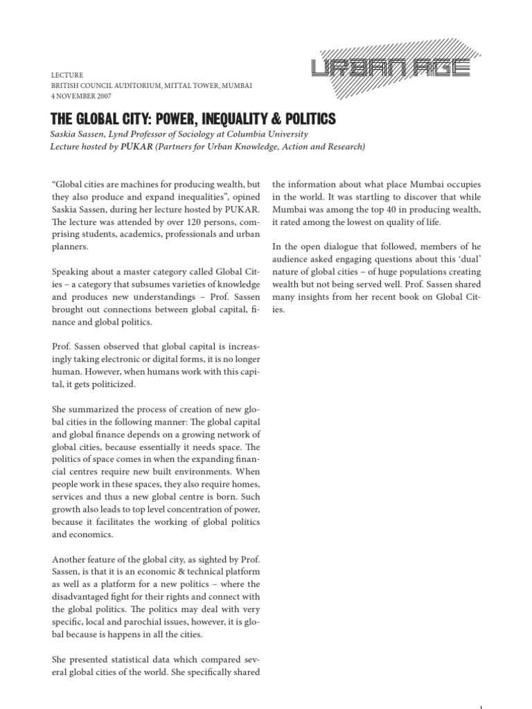 Global Cities: Power and Inequality | PDF | Economic Inequality ...