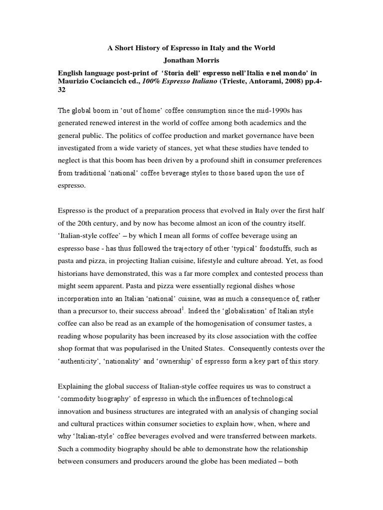 A History of Espresso in Italy and in TH PDF Coffee Coffeehouse