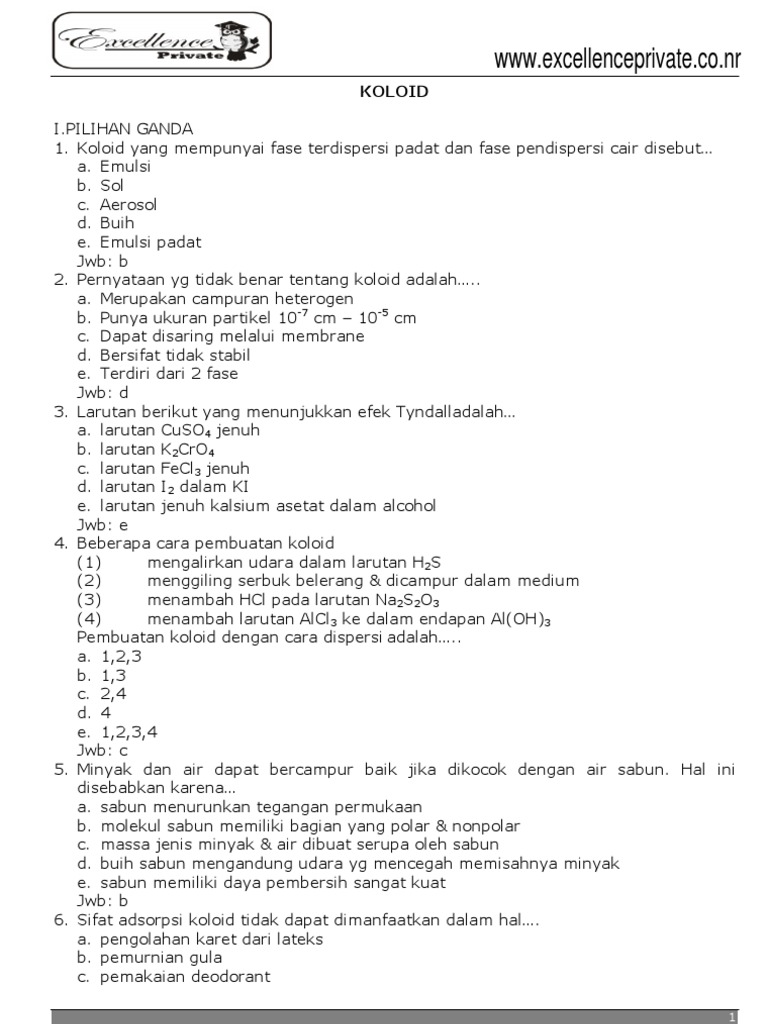 Latihan soal Koloid Latihan soal Koloid