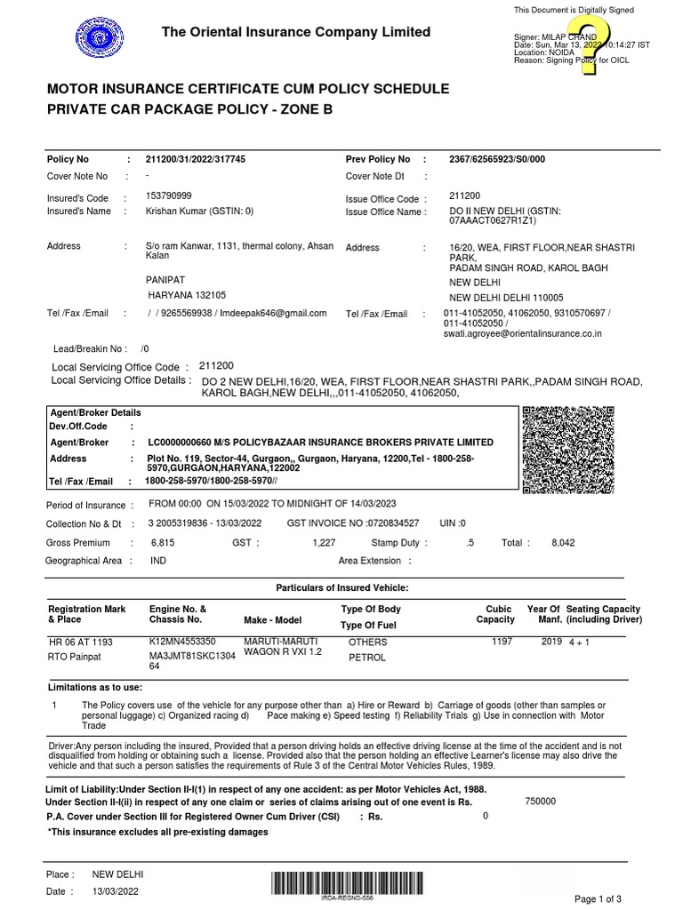 The Oriental Insurance Company Limited PDF Insurance Business Law