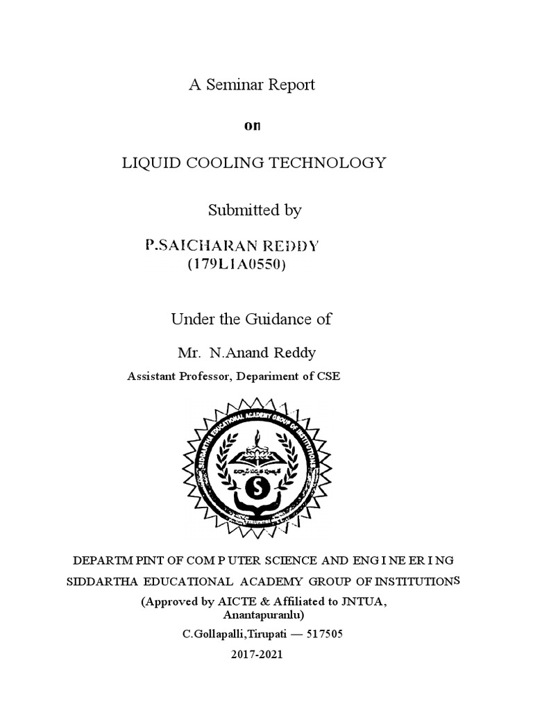 A Seminar Report Liquid Cooling Technology PDF Coolant Radiator