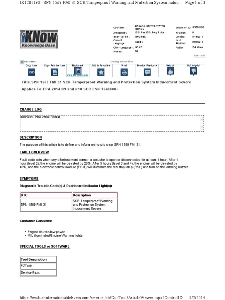 Title SPN 1569 FMI 31 SCR Tamperproof Warning and Protection System