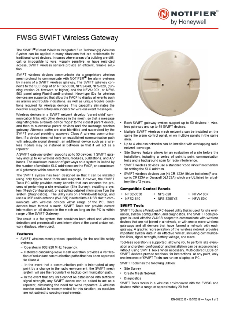 DN 60820 FWSG Swift Wireless Gateway PDF Computer Network