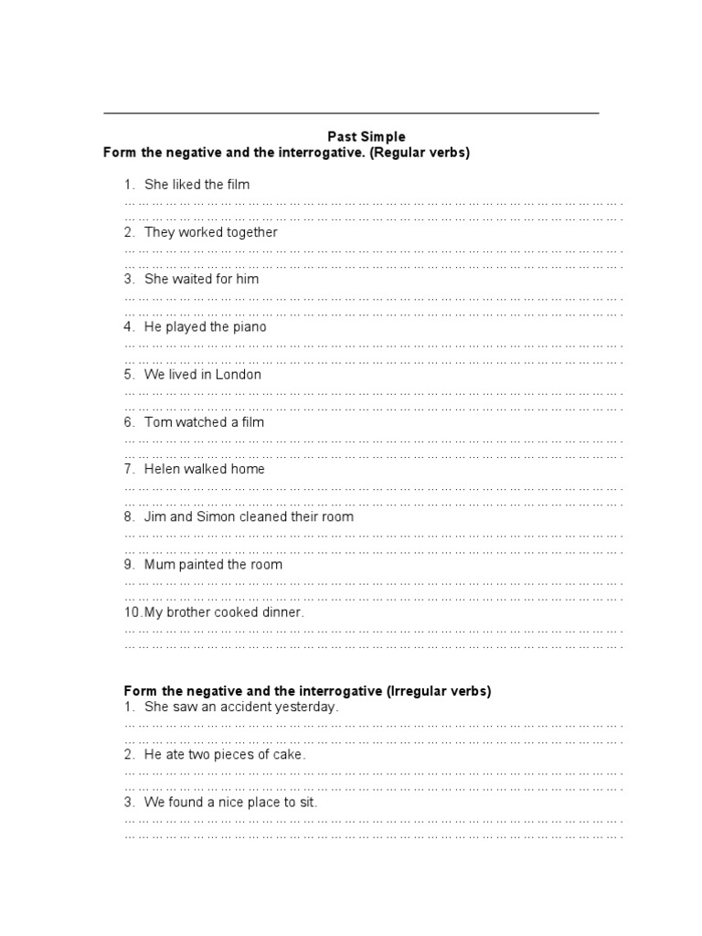 Past Simple: Negative and Interrogative Forms | PDF | Grammar ...