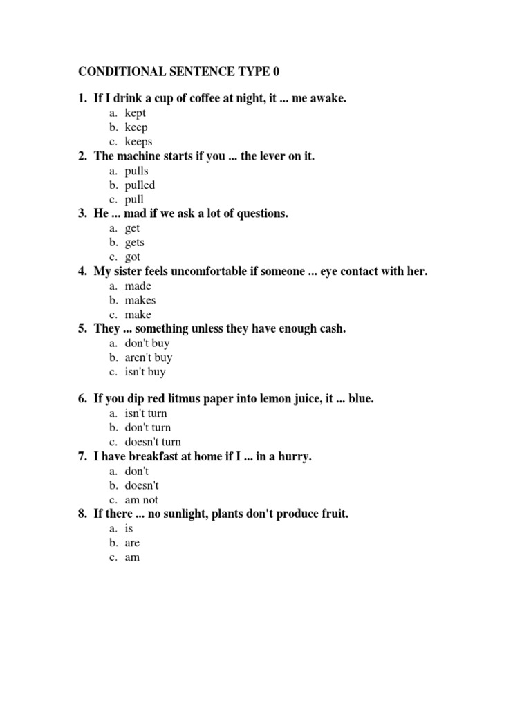 Conditional Sentence Type 0 & 1 | PDF | Food And Drink