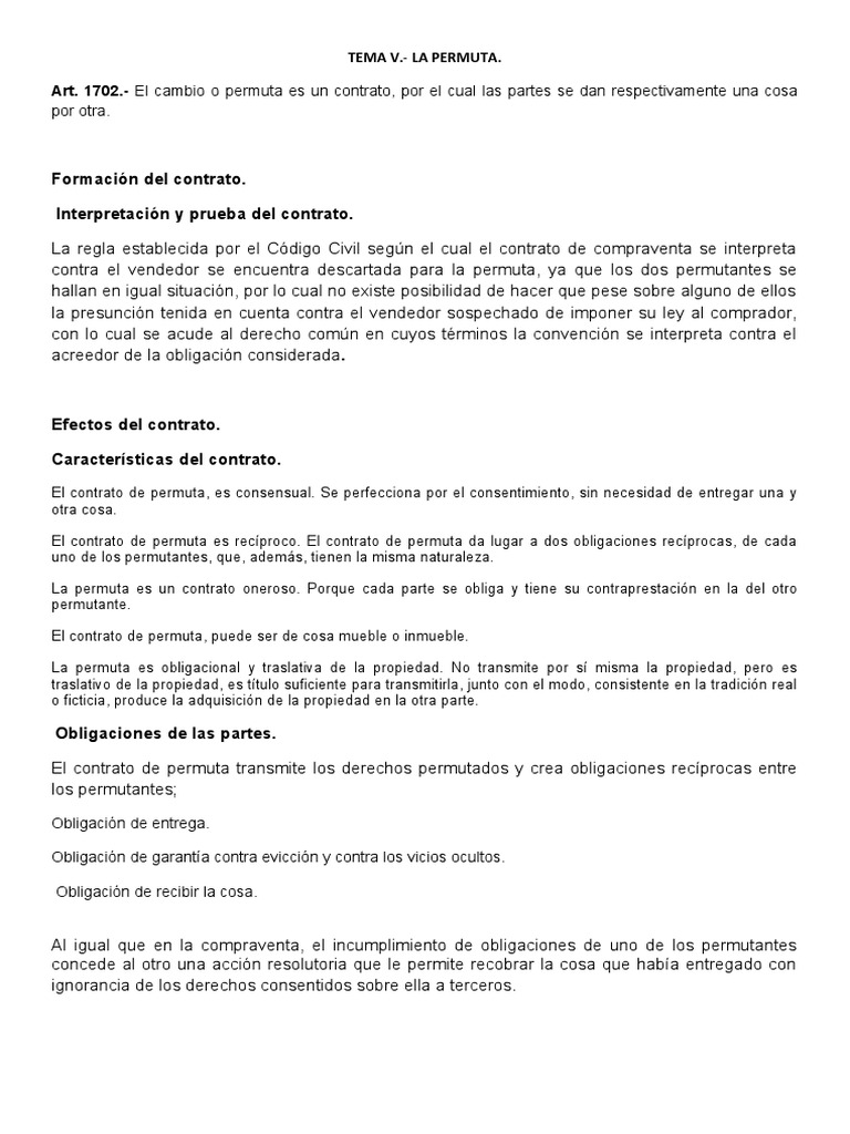 Contrato de Permuta en el Código Civil | PDF | Conceptos legales ...