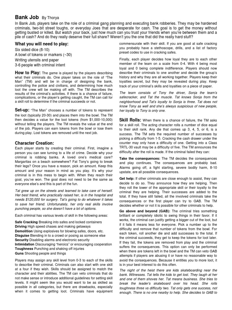 Bank Job Rpg Pdf Bank Vault