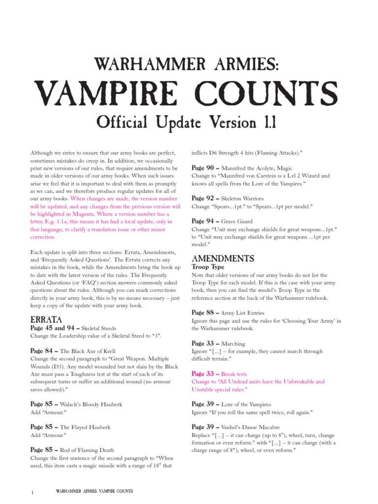 Vampire Counts FAQ | PDF