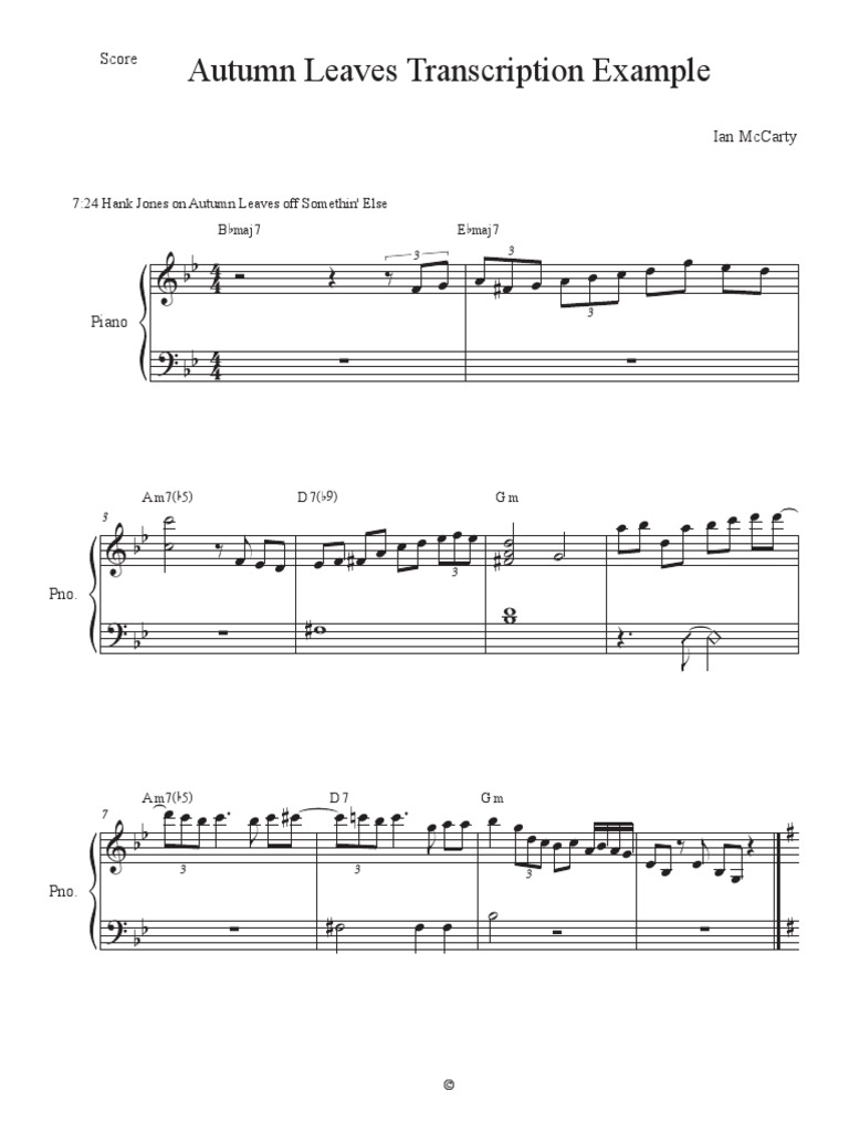 Autumn Leaves Transcription Ideas | PDF | Elements Of Music | Music Theory