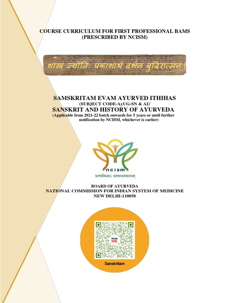 Sanskrit & History of Ayurveda PDF Curriculum Sanskrit
