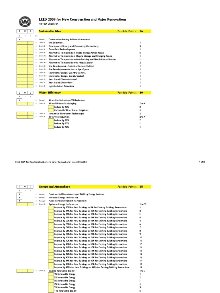 LEED 2009 Project Checklist Guide | PDF | Leadership In Energy And ...