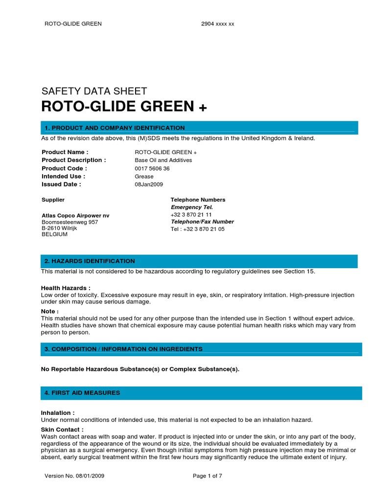 Roto-Glide Green Safety Data Sheet | PDF | Waste Management | Firefighting