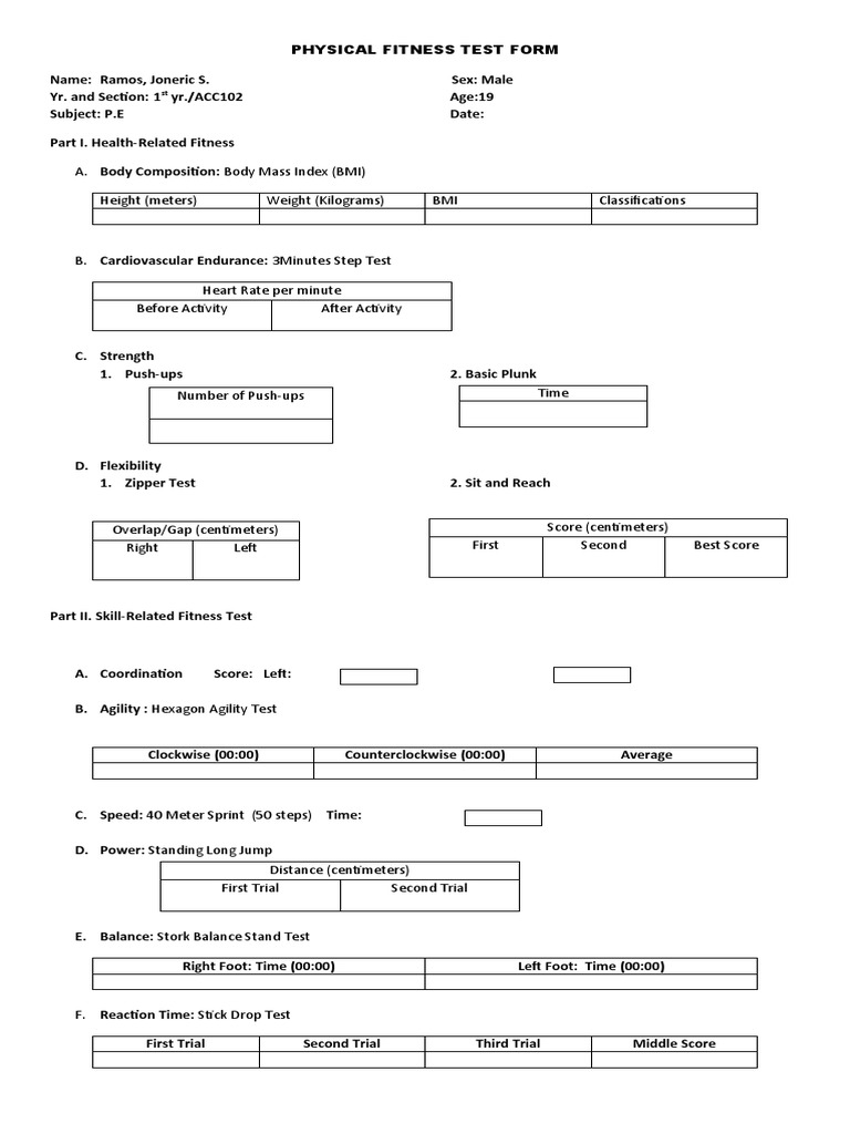 Physical Fitness Test Score Sheet | PDF