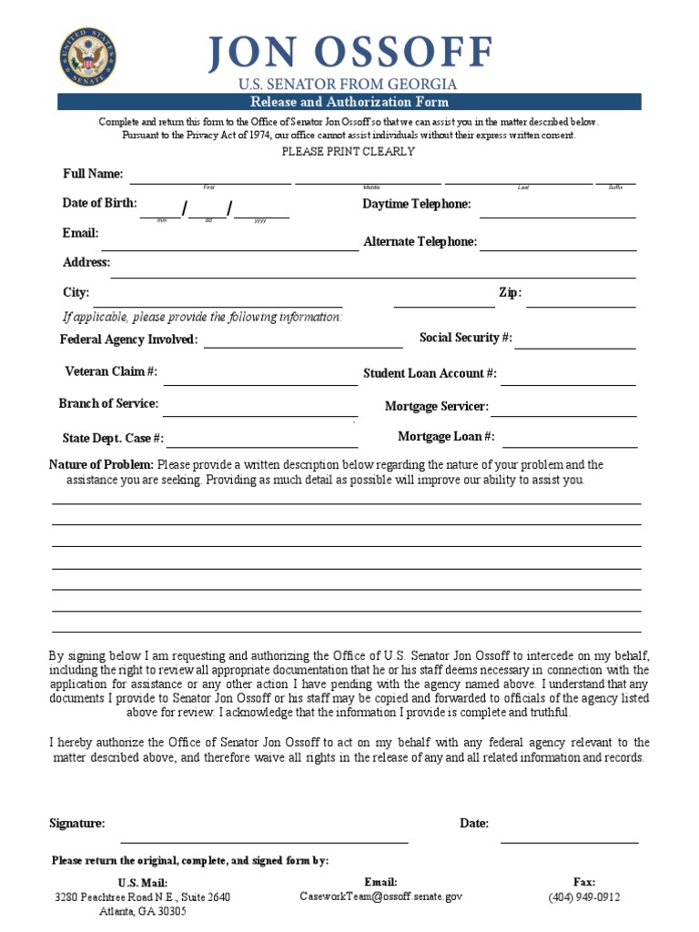 Privacy Release Form (Senator Jon Ossoff) | PDF | Justice | Crime