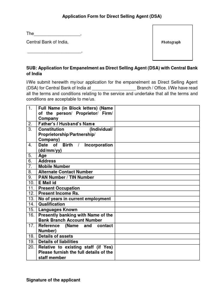 Central Bank DSA Application Form | PDF | Banks | Sole Proprietorship