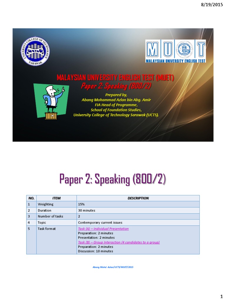 MUET Speaking Test Guidelines and Tips | PDF | Neuropsychological ...