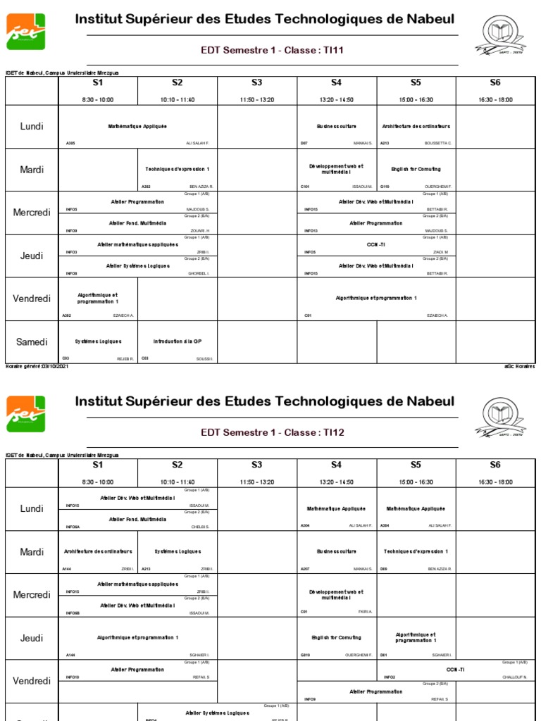 Edt classes parcours s1 2021 versionfinale pdf programmation web