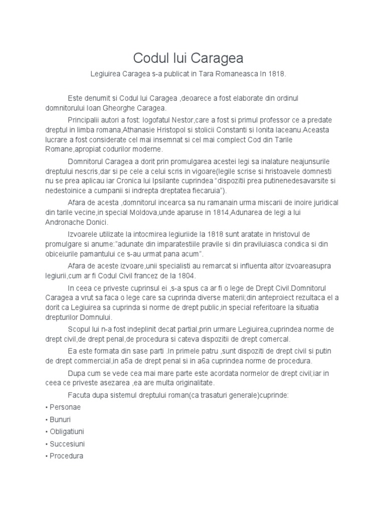 Codul Lui Caragea | PDF