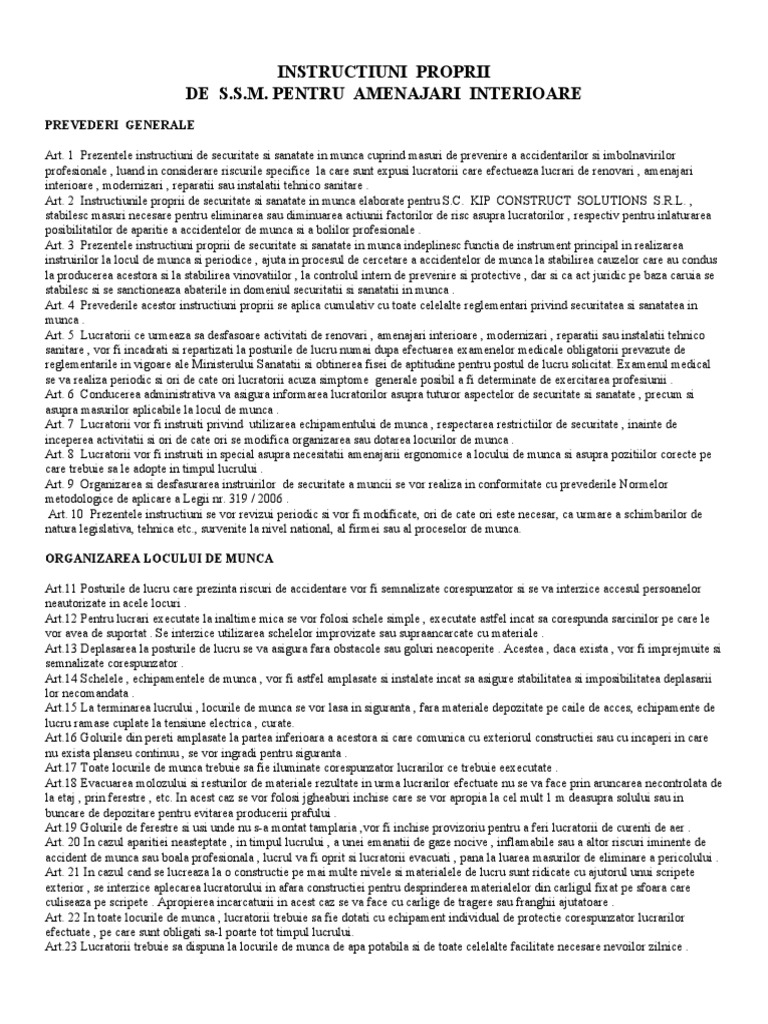 Instructiuni Proprii Pentru CONSTRUCTII | PDF