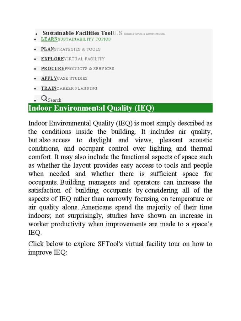 Indoor Environmental Quality (IEQ) : Sustainable Facilities Tool | PDF
