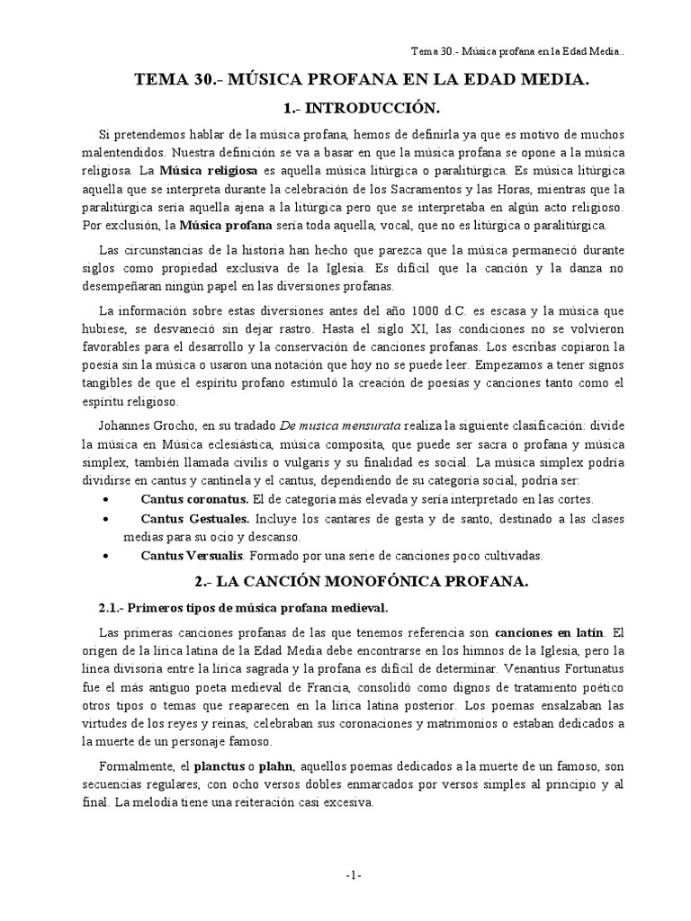 Música Profana en la Edad Media | PDF | Canciones | Poesía
