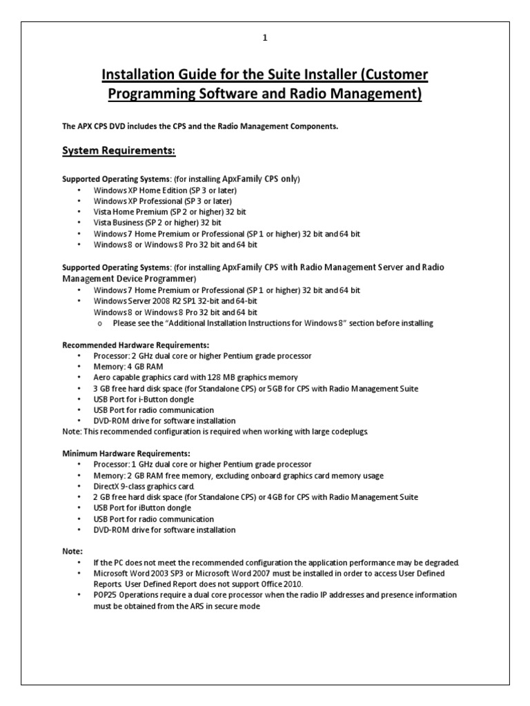 Installation Guide For The Suite Installer (Customer Programming ...