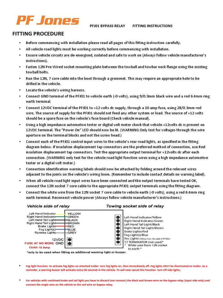 PF Jones Bypass Relay Fitting Instructions PDF Electrical Connector