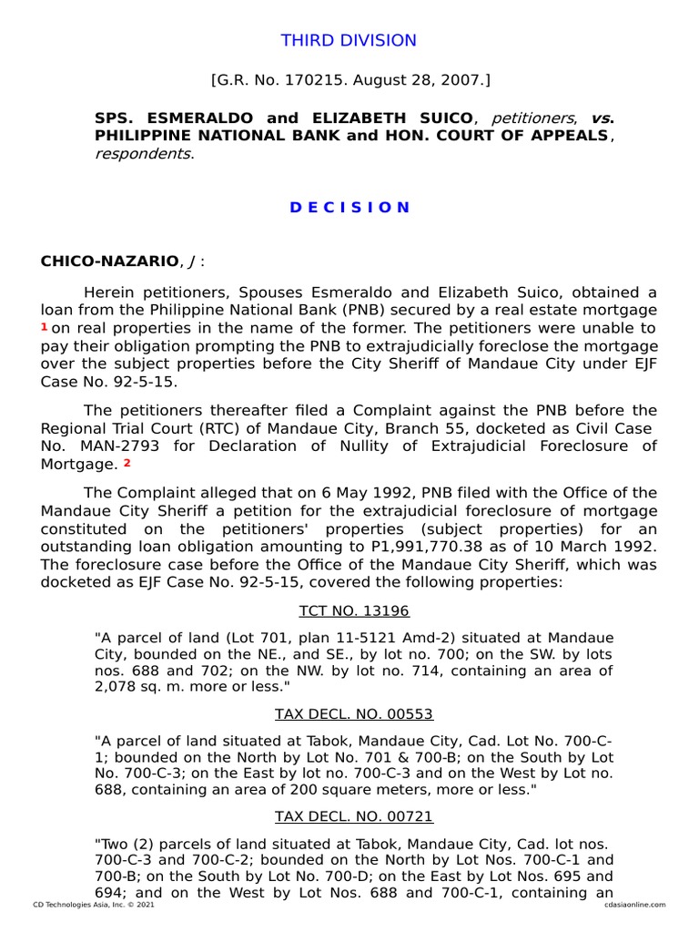 Suico v. Philippine National Bank, G.R. No. 170215, August 28, 2007