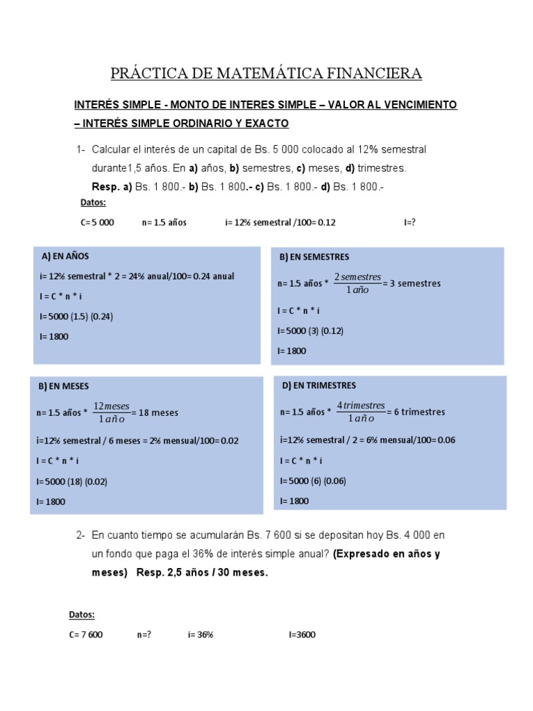 Práctica de Matemática Financiera | PDF | Finanzas Matemáticas ...
