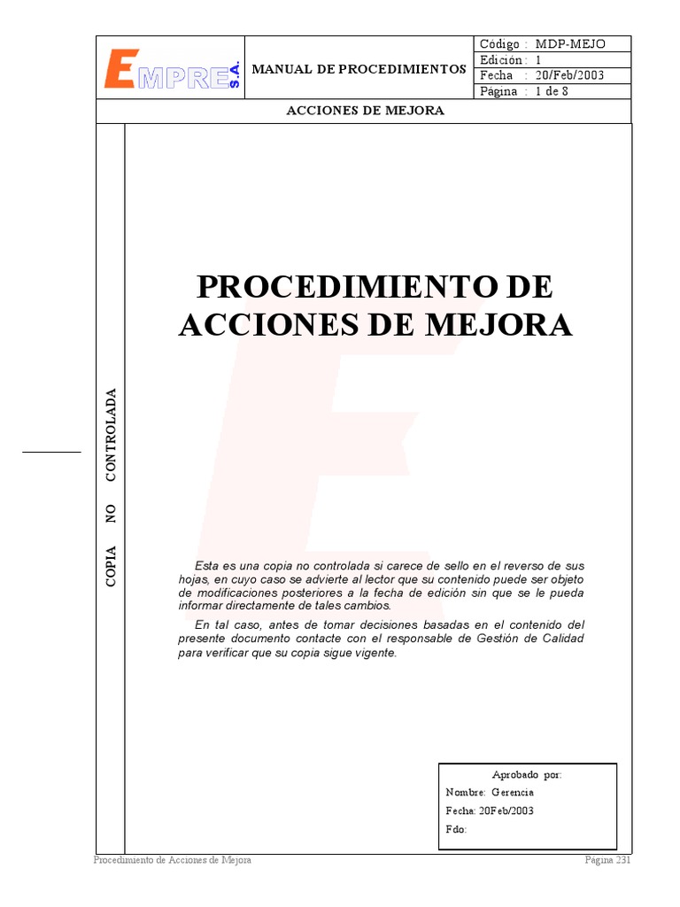 020 Procedimiento Acciones Mejora | PDF | Sistema de manejo de calidad