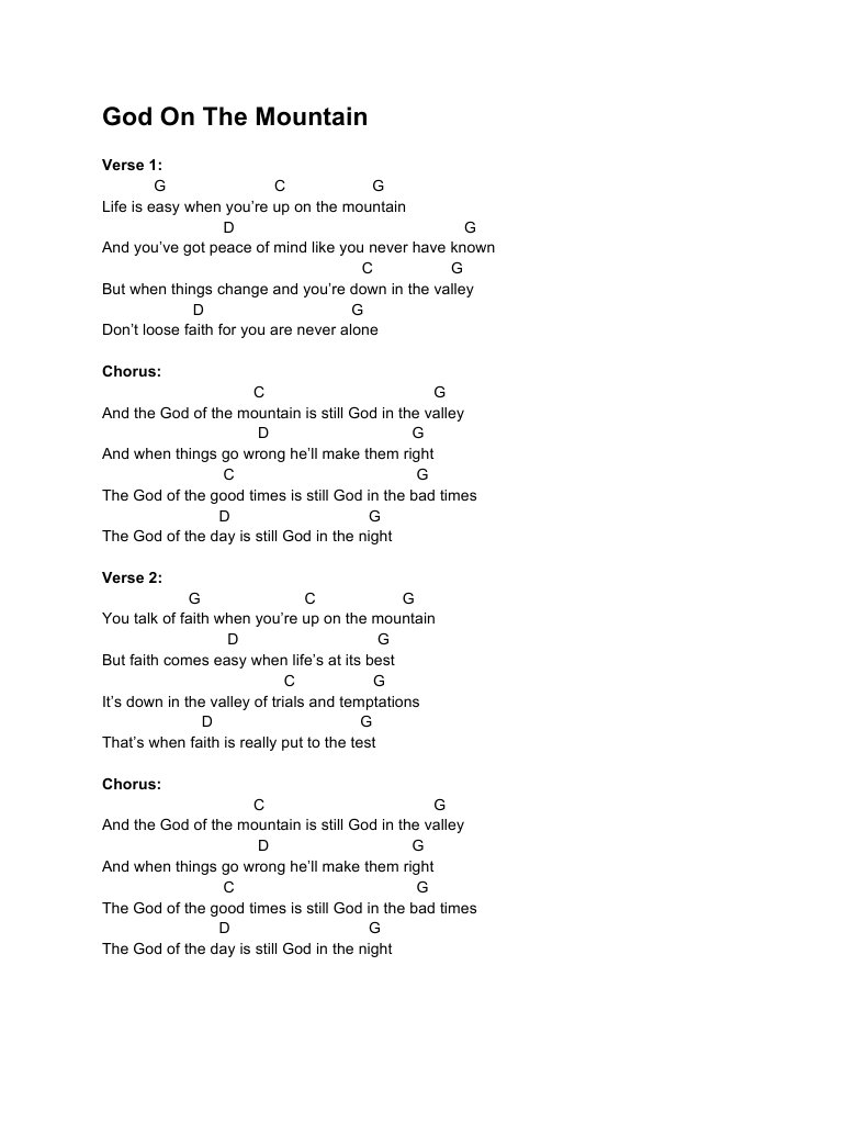 God on the Mountain Lyrics &amp; Chords | PDF