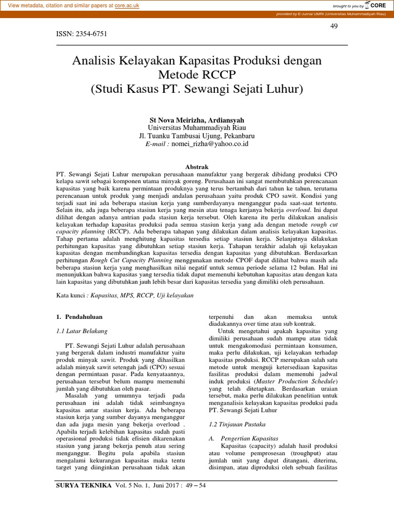 Analisis Kelayakan Kapasitas Produksi Dengan Metode RCCP (Studi Kasus ...