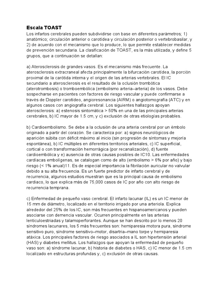 Clasificación TOAST de Infartos Cerebrales | PDF | Sistema nervioso ...