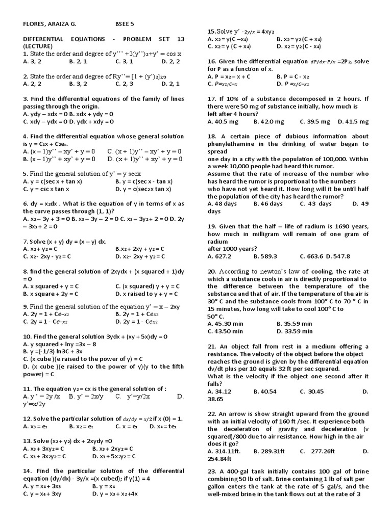 Problem Set 13 14 Math Pdf Series And Parallel Circuits
