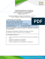 Guía de Actividades y Rúbrica de Evaluación - Unidad 3 - Fase 5 - Hipótesis y Objetivos de La Investigación