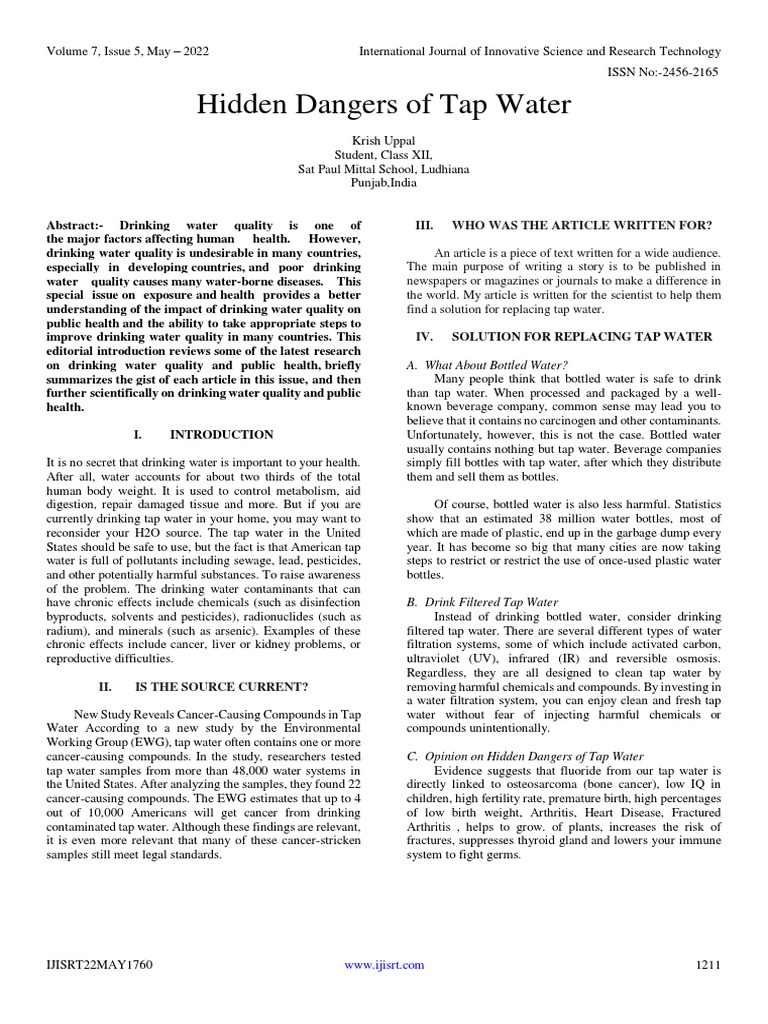 Hidden Dangers of Tap Water Explained PDF Tap Water Drinking Water