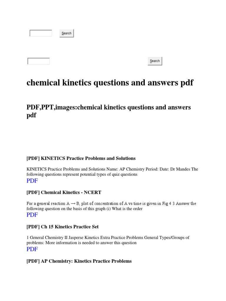 PDF, PPT, Images:chemical Kinetics Questions and Answers PDF | Download ...