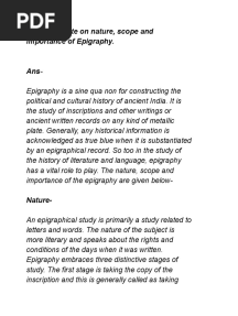 Nature, Scope and Importance of Epigraphy