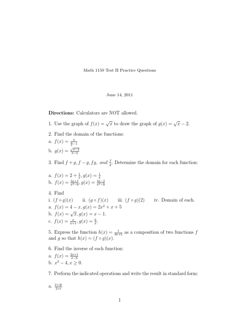 Math 1150 Test II Practice Questions | PDF | Teaching Methods ...