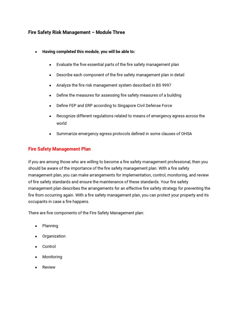 Fire Safety Risk Management Module Three PDF Fire Safety Safety