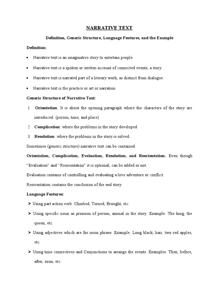 Narrative Text: Definition, Generic Structure, Language Features, and ...